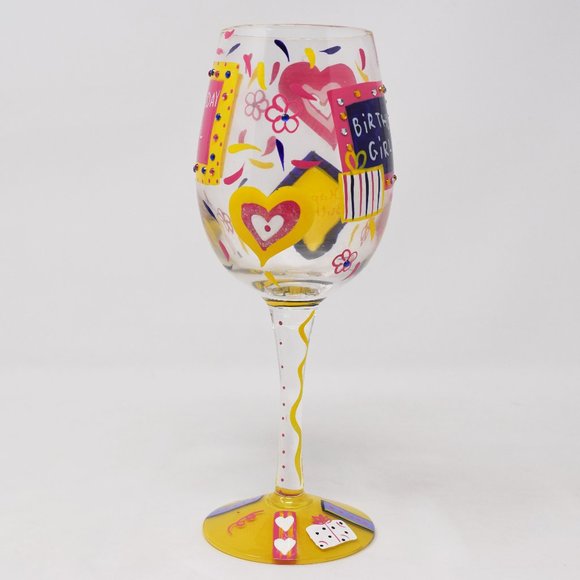 Lolita Birthday Girl Artisan Hand Painted Wine Glass Happy Colorful Party Gift - Picture 4 of 12